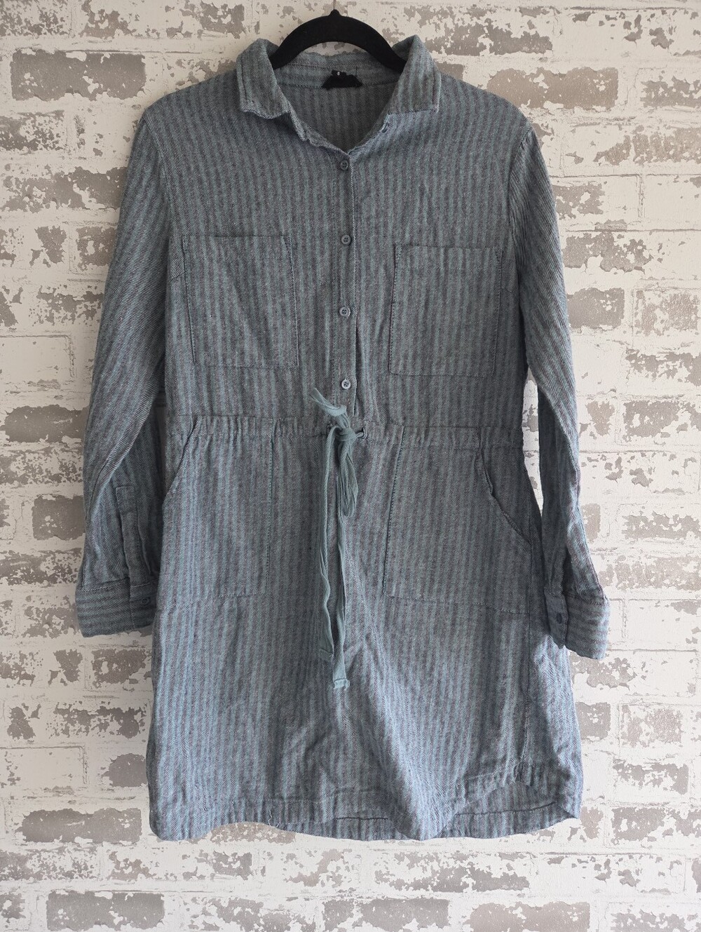 Mittoshop Striped Cotton Utility Shirt Dress with Waist Tie - Size S